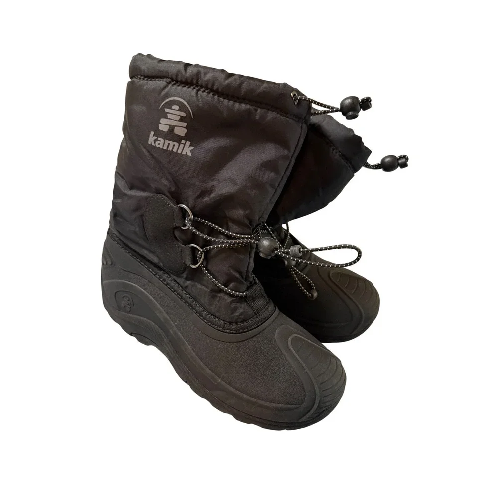 Kamik North Pole Waterproof Snow Boot Kids Unisex Size 6 Black Toggle Lace Lined